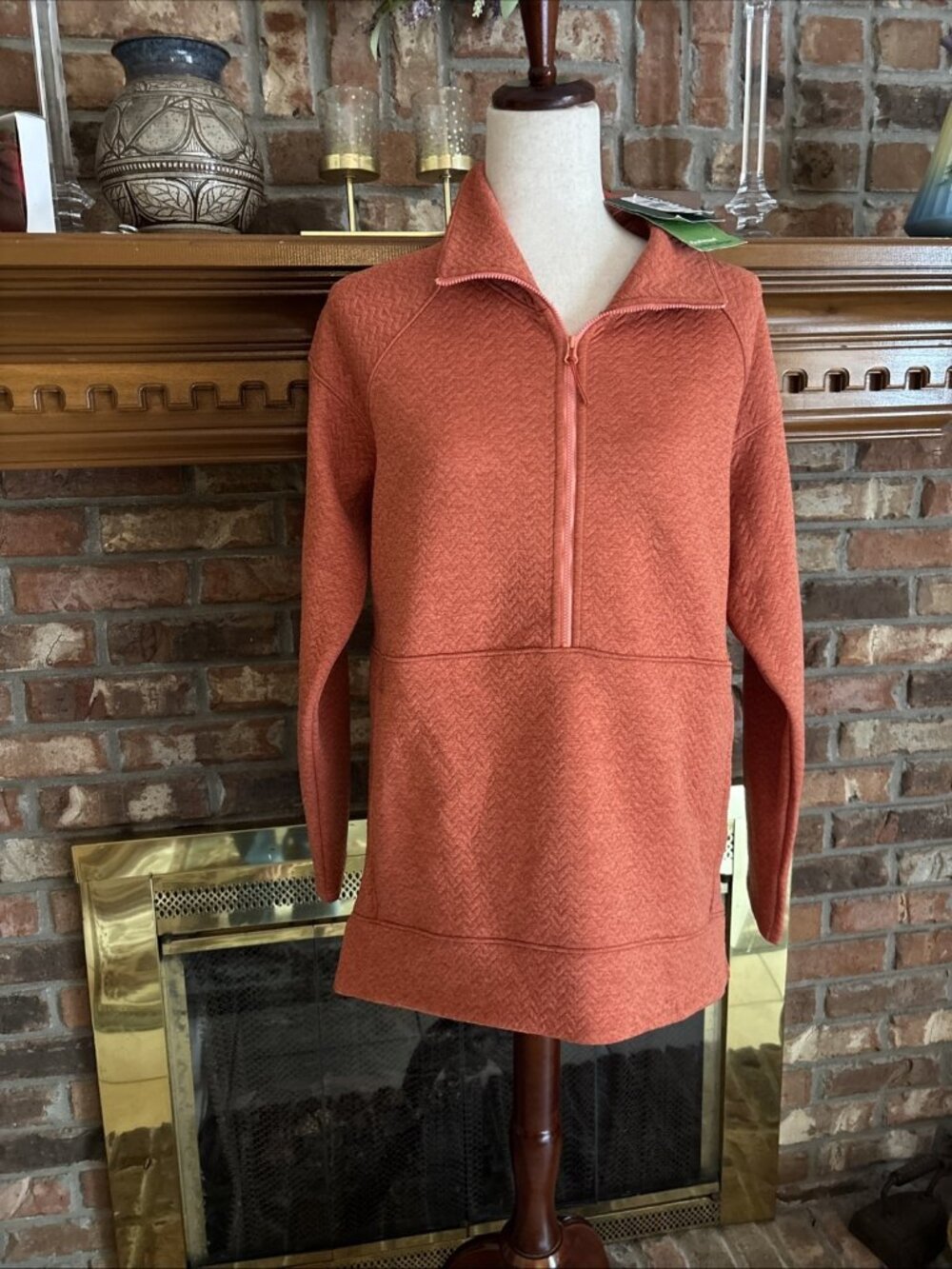 Ll Bean Burn Flex Forward Quilted Quarter Zip Pullover Size Medium NWT Coral